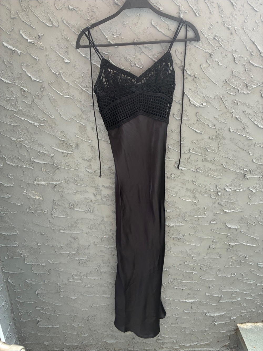 ASOS Black Crochet Lace Top Silk Maxi Slip Dress Sz 0